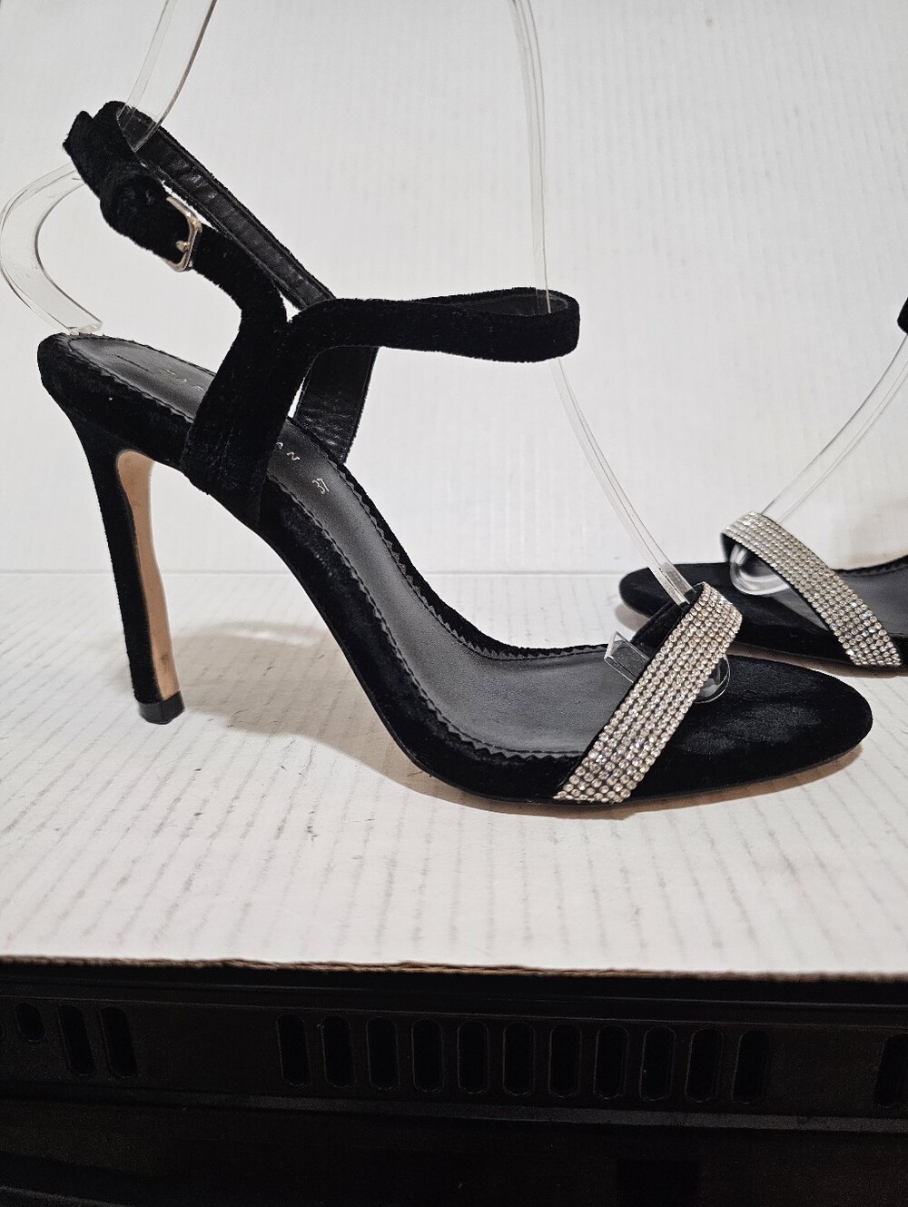 Zara Black Velvet Rhinestone Encrusted Stiletto Heeled Sandals Sz 37/ 6 1/2